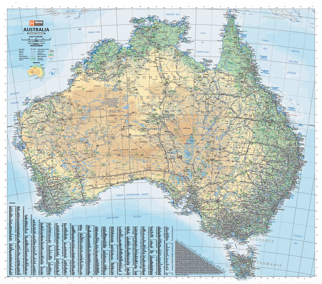 Australia Road and Terrain Wall Map