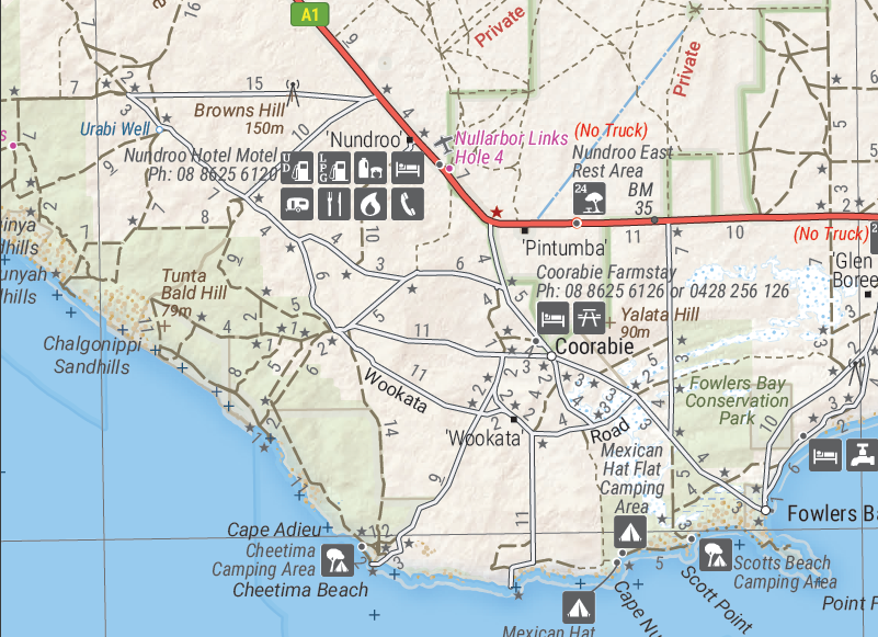 Nullarbor Plain - Eastern Map - Border Village to Port Pirie