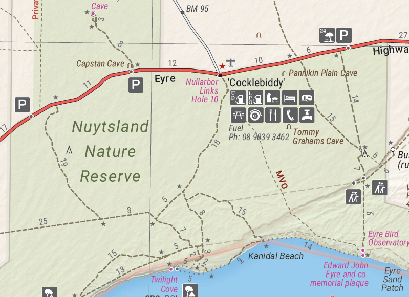 Nullarbor Plain - Western Map - Kalgoorlie to Border Village